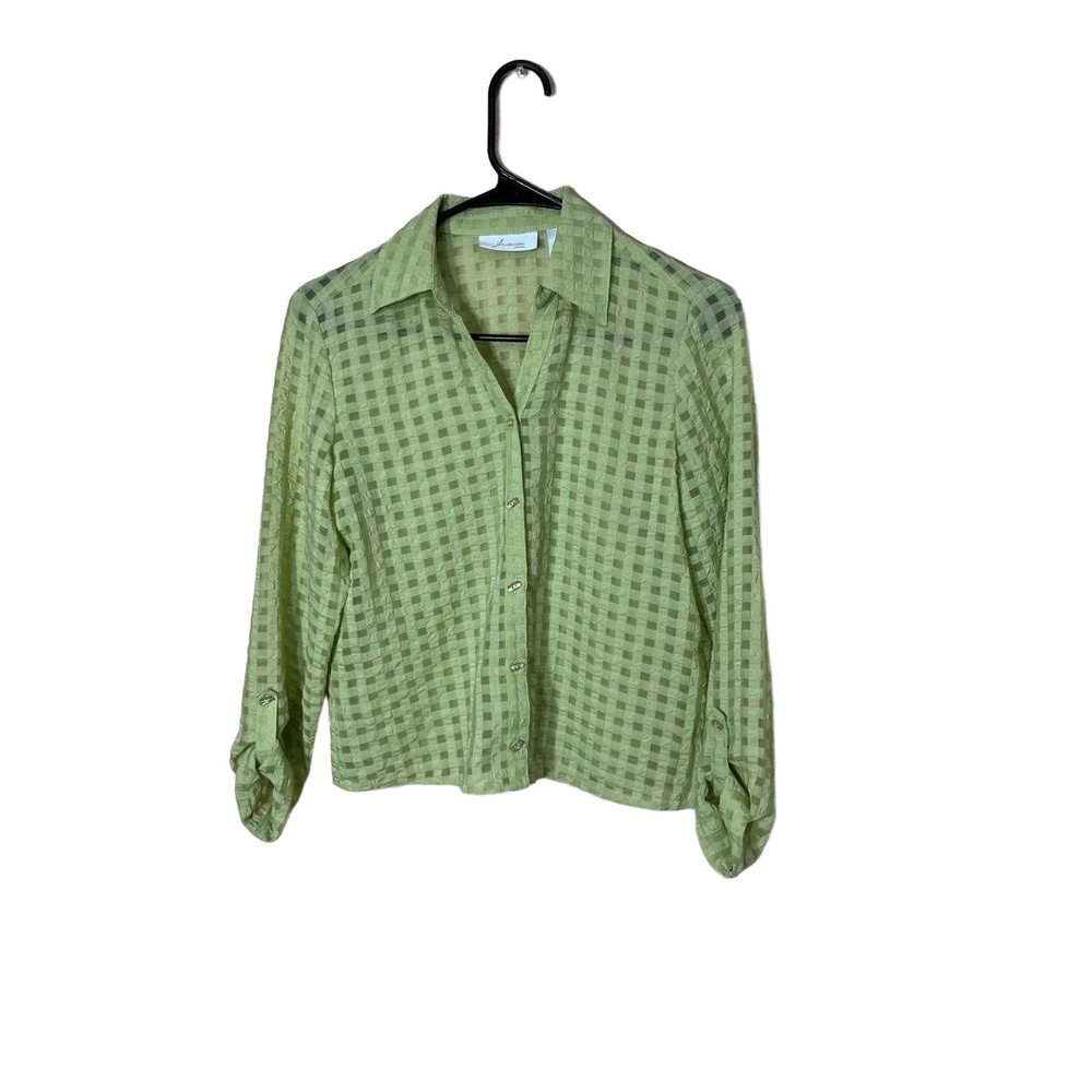 Jh Collectibles Petite Green Checkered Long Sleeve Button Up Shirt Petite Small